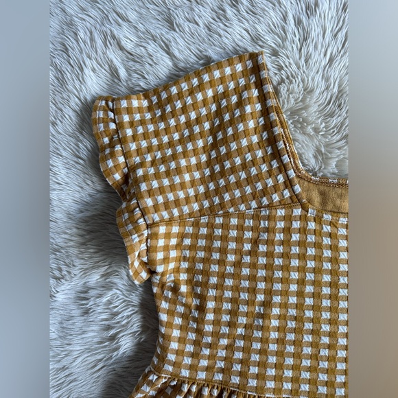 Madewell Gingham Knit Ruffle-Hem Top Yellow Mustard Plaid Peplum Size L - Picture 6 of 15